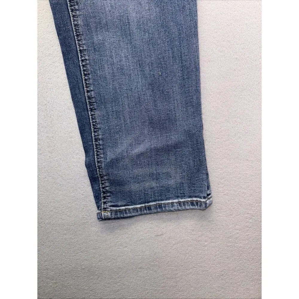 Sun + Stone Mens 34x30 Distressed Patch Straight Leg Stretch Jeans Light Wash